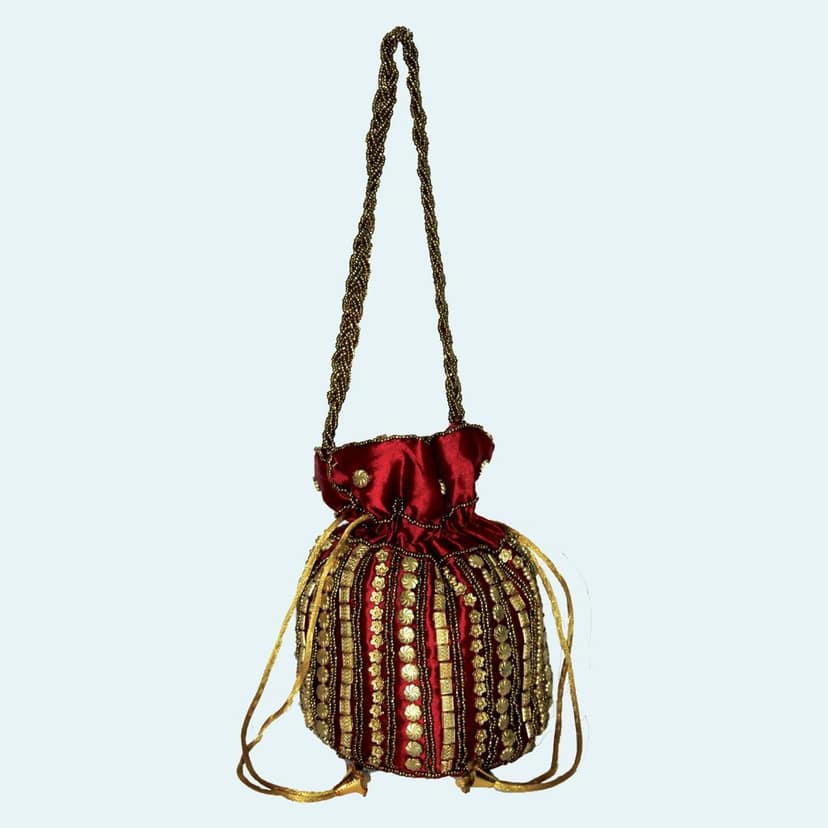 Tribes India Handmade Dull Beads Potli with Golden Embroidery : G&A(GJ) view 2