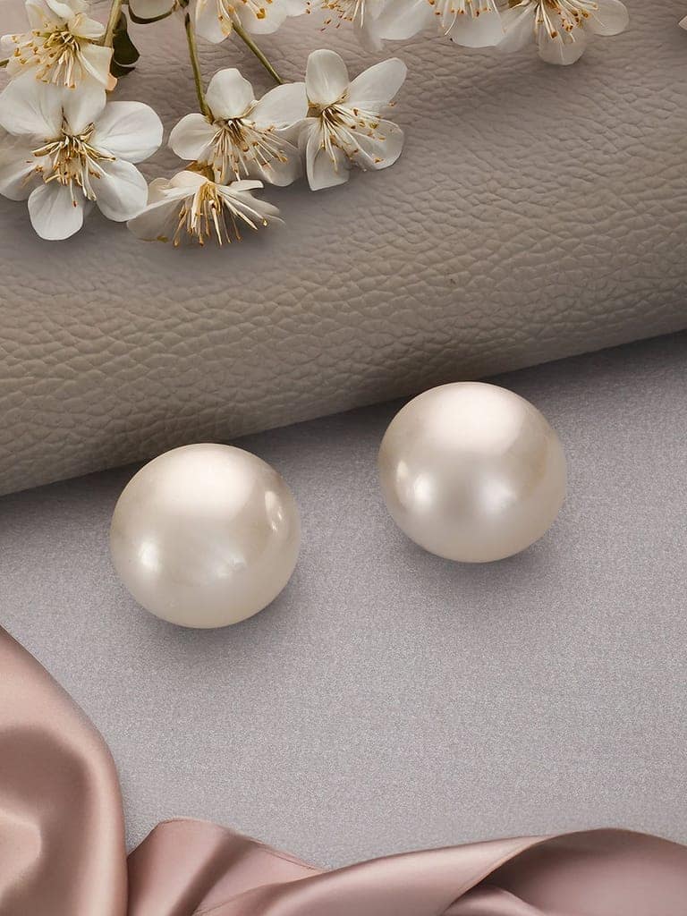 Anti-Tarnish Rhodium Toned Button Pearls Of 20mm Dailywear Studds Earrings