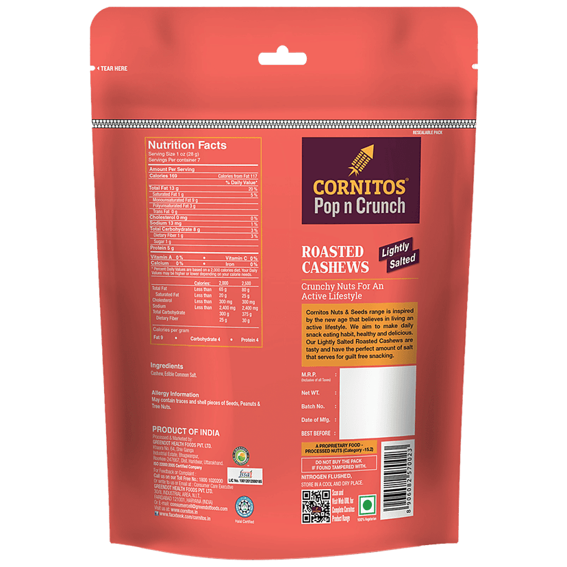 Cornitos Lightly Salted Roasted Cashews, 200 G view 2