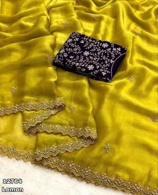 Lemon Yellow Saree with Embroidered Blouse