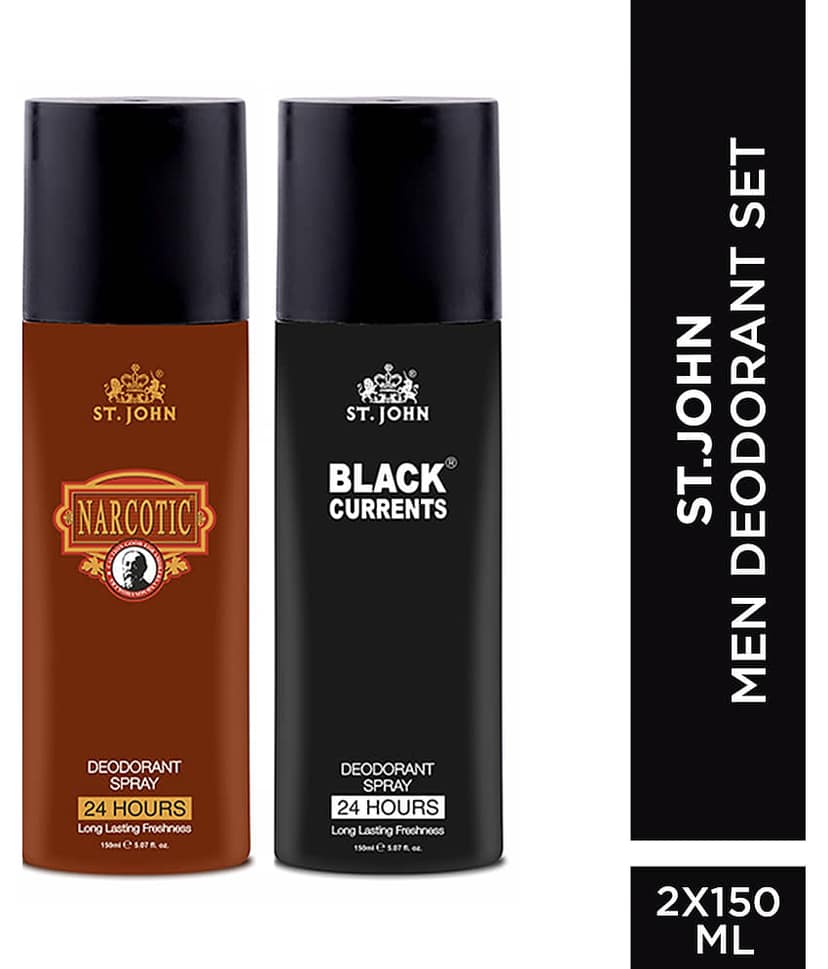 St. John Black Current & Narcotic Smoky & Woody Deodorant Spray for Men 150 ml ( Pack of 2 )