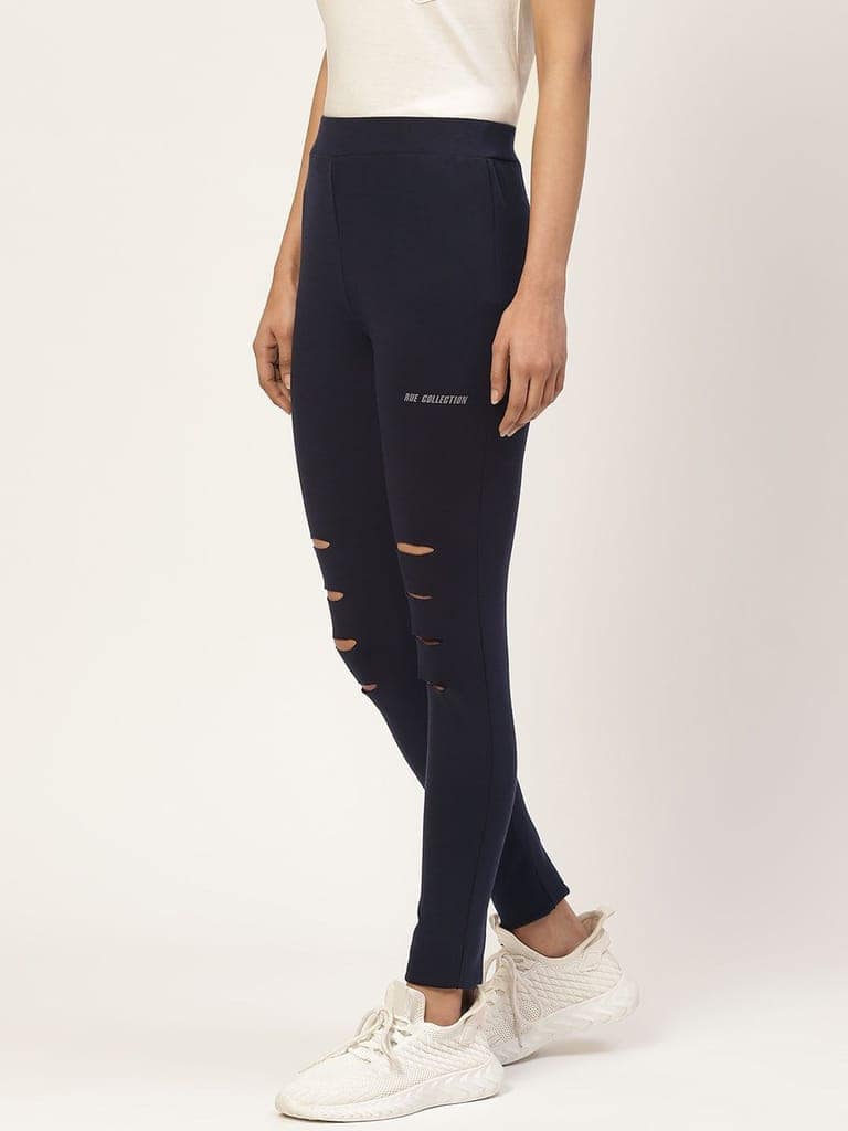 Women Navy Blue Solid Ankle Length Skinny Fit Jeggings view 2