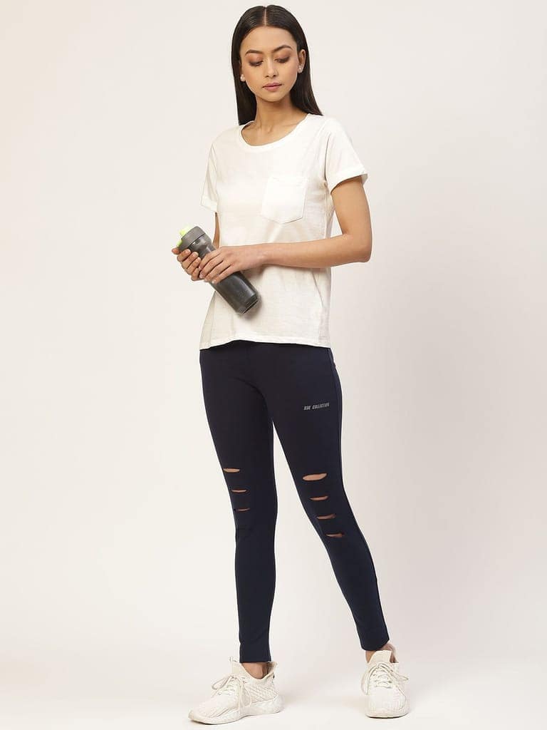 Women Navy Blue Solid Ankle Length Skinny Fit Jeggings view 4