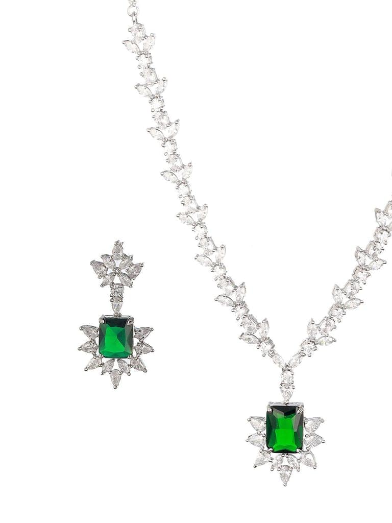 Silver Plated Green AD Studded Floral Necklace view 6