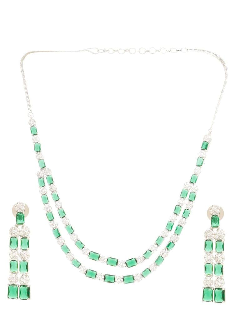 White Silver Plated Green AD Double layer Statement Jewellery Set view 2