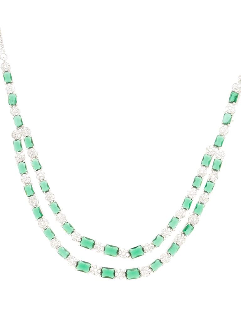 White Silver Plated Green AD Double layer Statement Jewellery Set view 3