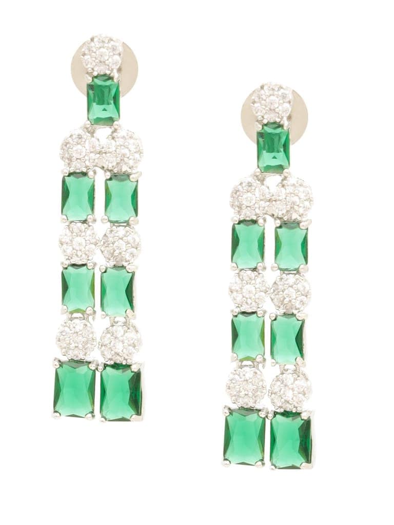 White Silver Plated Green AD Double layer Statement Jewellery Set view 4