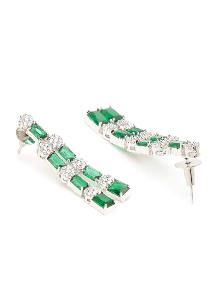 White Silver Plated Green AD Double layer Statement Jewellery Set view 5