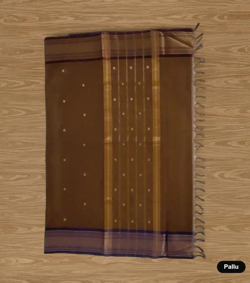 Handwoven Kanchipuram Cotton-Silk Saree in Coffee Brown with Zari Buttas view 4