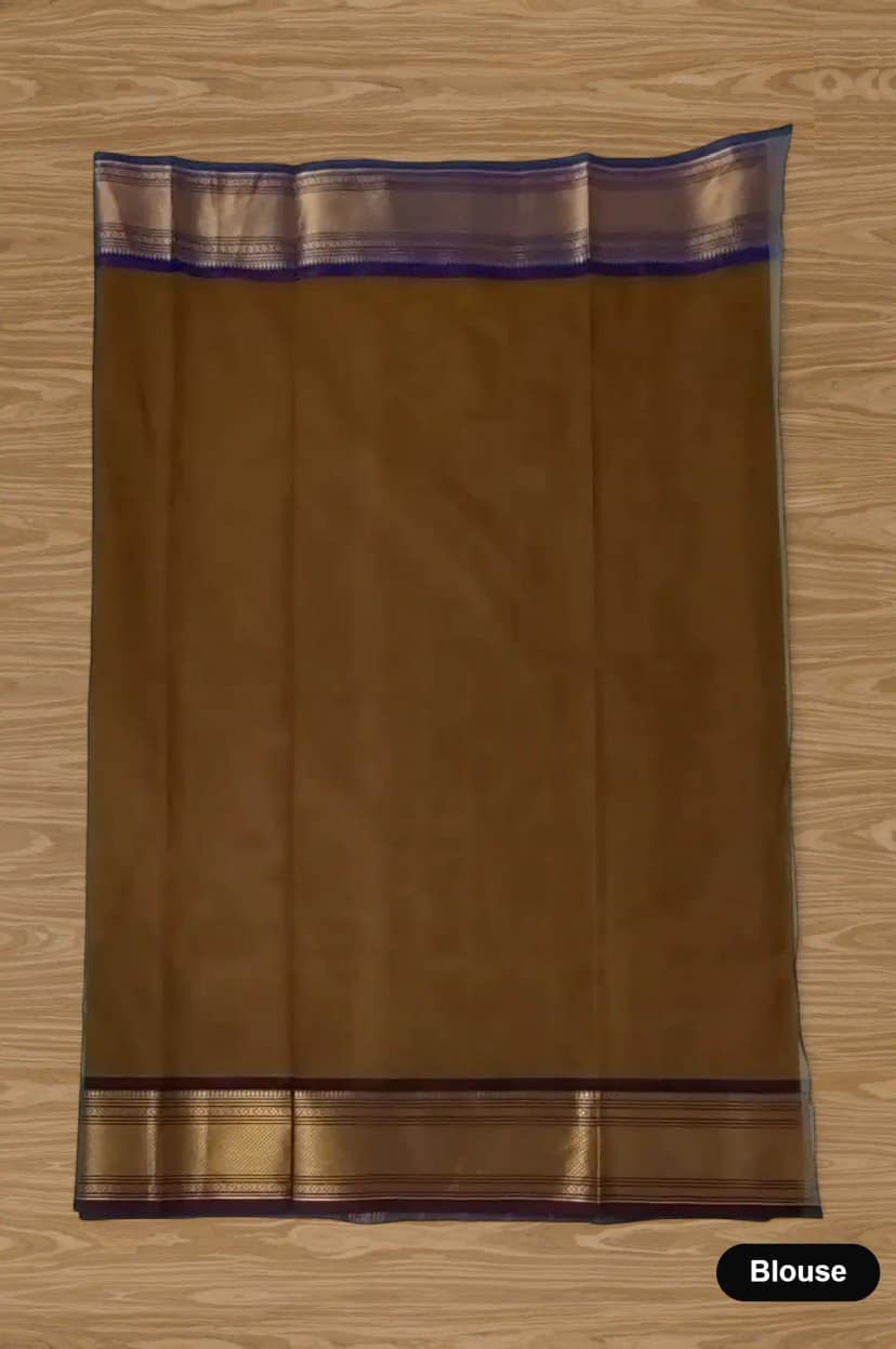 Handwoven Kanchipuram Cotton-Silk Saree in Coffee Brown with Zari Buttas view 5