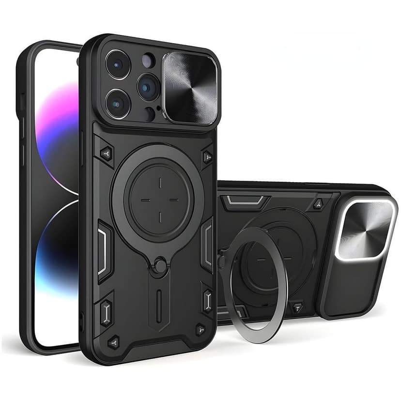 LIRAMARK Back Cover Case Compatible with iPhone 15 Pro (6.1 inch) with Stand & Slider Camera Military Grade Drop Protection