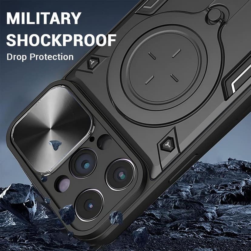 LIRAMARK Back Cover Case Compatible with iPhone 15 Pro (6.1 inch) with Stand & Slider Camera Military Grade Drop Protection view 2