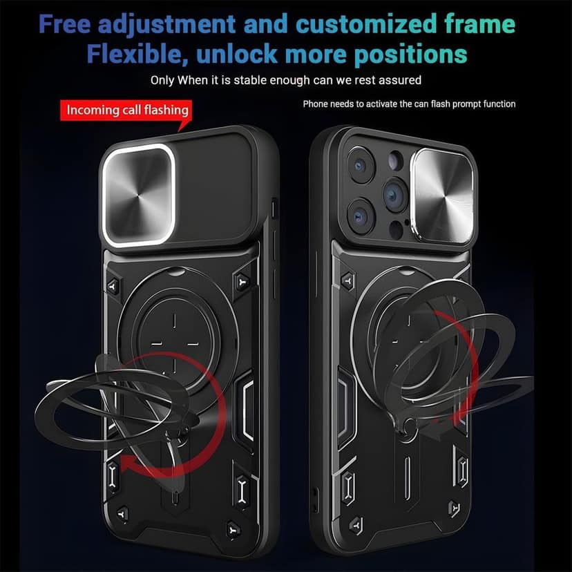 LIRAMARK Back Cover Case Compatible with iPhone 15 Pro (6.1 inch) with Stand & Slider Camera Military Grade Drop Protection view 5