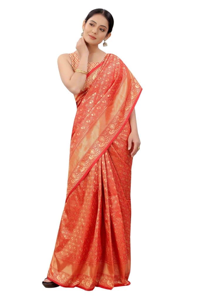 Women's Banarasi Zari Woven Design Saree With Unstiched Blouse Piece view 4