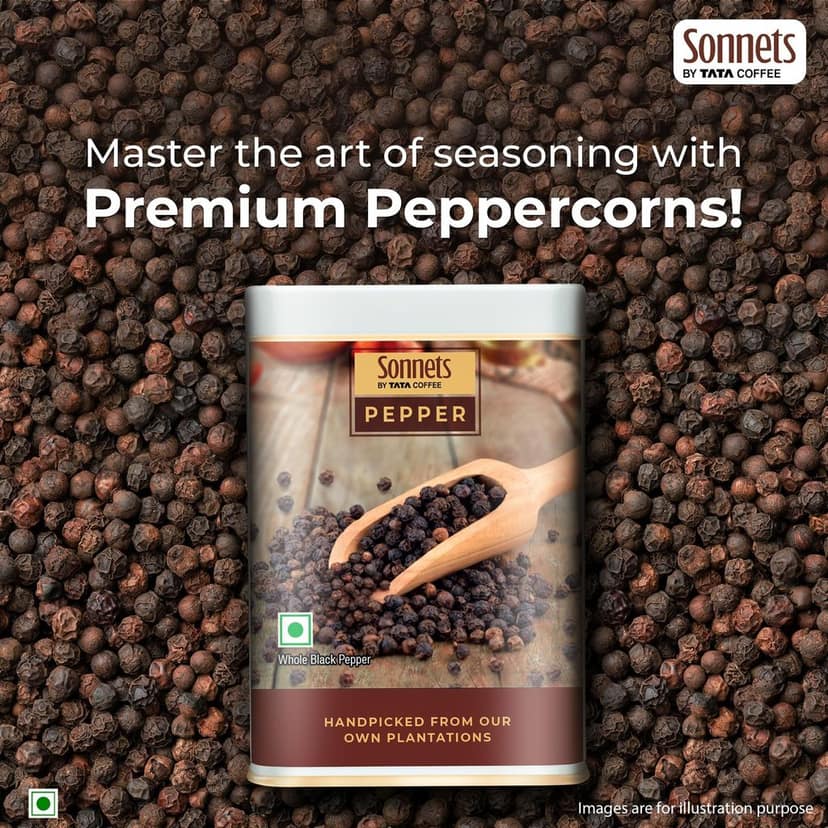 Sonnets by Tata Coffee, Whole Black Pepper, 100g, Sustainably Cultivated Tellicherry Garbled Special Extra Bold (TGSEB) Pepper, Aromatic & Flavourful Peppercorns view 2