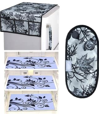 Crosmo Polyester Floral Printed Fridge Mat & Cover ( 64 18 ) Pack of 5 - Gray