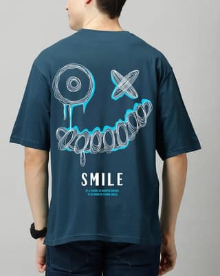 SCOTT FINCHER Men's Blue Graphic T-Shirt with Smiley Face Design : AA(ARN)TBLUE_03