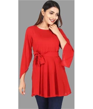 Smien Women's Rayon Tunic ( Red )