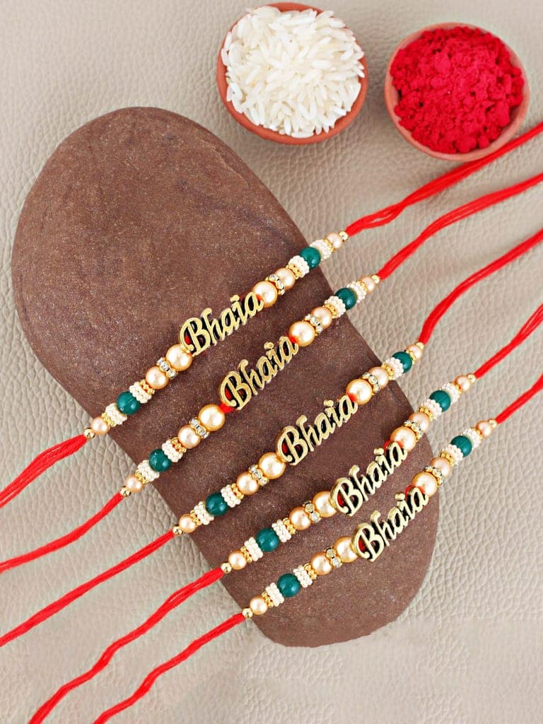 Lucky Jewellery Designer Bhaia Rakhi - Rakshabandhan Pearl Rakhee Bracelet for Brother/Bhaiya/Bhai/Bhabhi Pack of 5 (110-CHR1-1965-5) view 2
