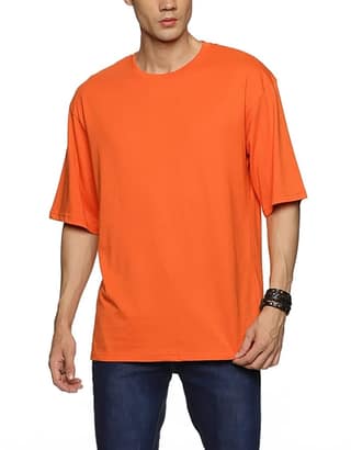 SCOTT FINCHER Men's T-Shirt, Solid Color Short Sleeve Casual Loose Fit Tee Shirt Tops : AA(PARN)ORANGE