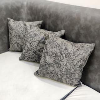 GOODVIBES Grey White Damask Self Design Woven Square 3 Cushion Covers Luxury Modern Pillow Cover for Sofa Living Room Bedroom |24X24 Inch Cushion Cover I