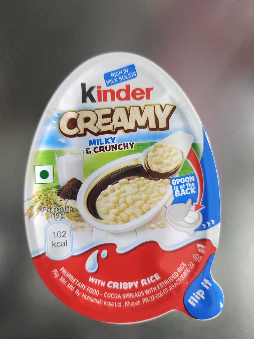 Rich in Milk solids Kinder Creamy Milky & crunchy