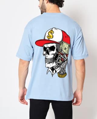 SCOTT FINCHER Men's Blue T-Shirt with 骷髅 Graphic and Red Cap : AA(ARN)LBLUE_196