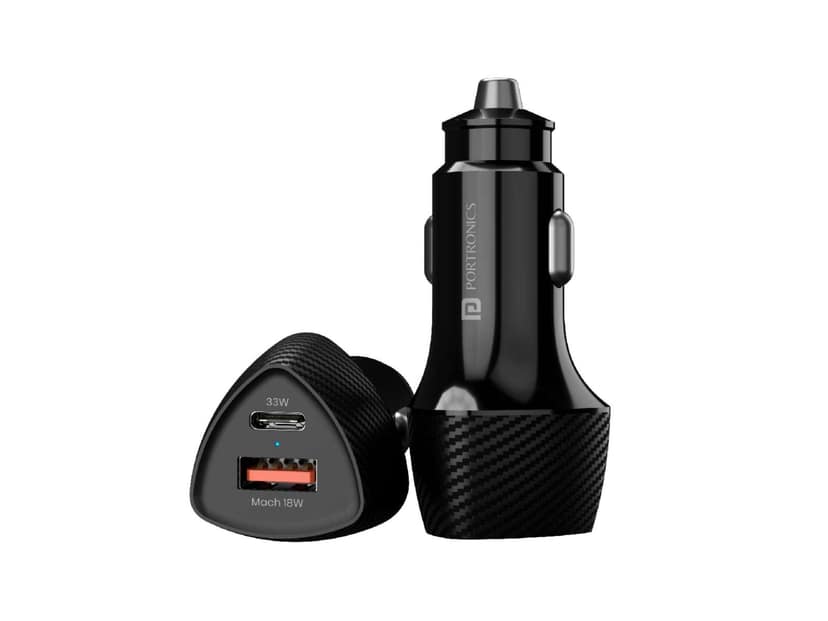 Portronics Car Power 16 Fast Car Charger with Dual Output, 51 Watts Total (18W USB + 33W Type C PD), Fast Charging, Adapter for iPhone & Android Smartphones and Tablets