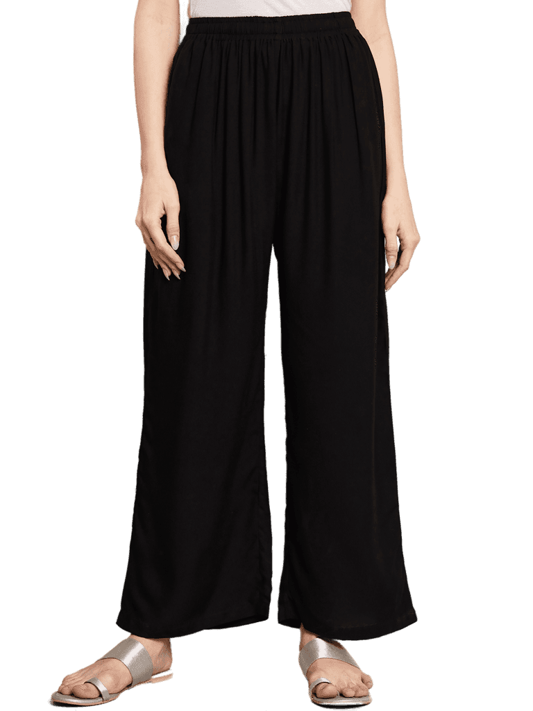 Soft Colors Regular Fit Pocket Palazzo (Black) view 7
