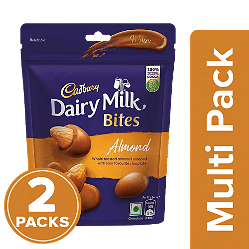 Cadbury Dairy Milk Dairy Milk Bites - Almonds, Roasted & Chocolate Coated, Rich & Luscious Dessert, 2 x 40 g Multipack