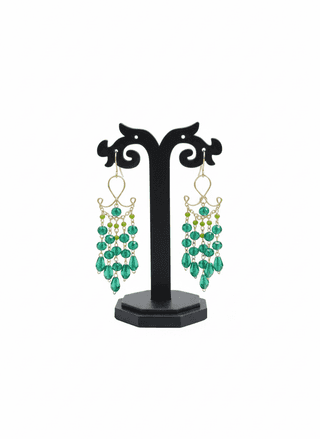 Gold Toned Red Crystal Chandelier Dangle Earrings