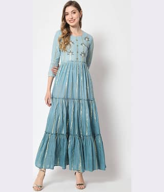 HISHAM - Teal Cotton Women's Anarkali Kurti ( Pack of 1 )