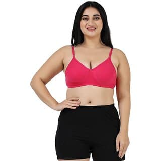 Pink Women's Cotton Rich Non-Padded cloviaa Non-Wired Bra with Double Layered Cups