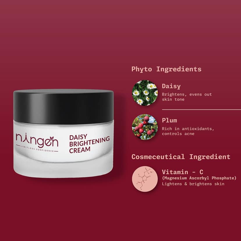 Ningen Daisy Brightening Cream I Enriched with Vitamin C and Plum Extracts I Irritation Free, Paraben Free I Helps Reduce Tan, Bleminshes and Dark Spots I 100g view 2