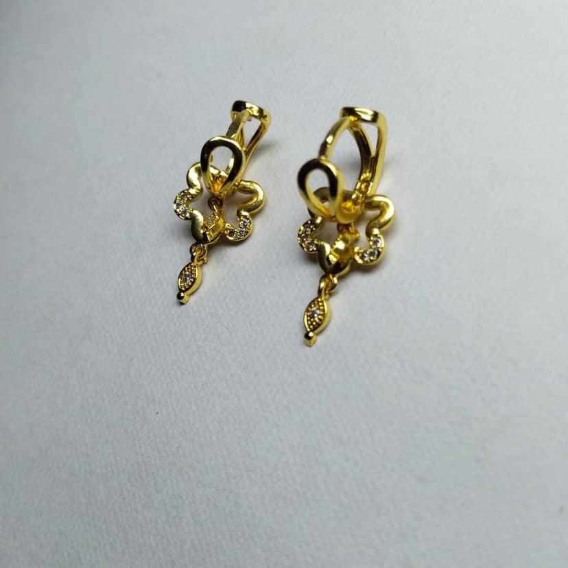 Gold Plated Flower Shape Cubic Zirconia Drop Earrings for Women