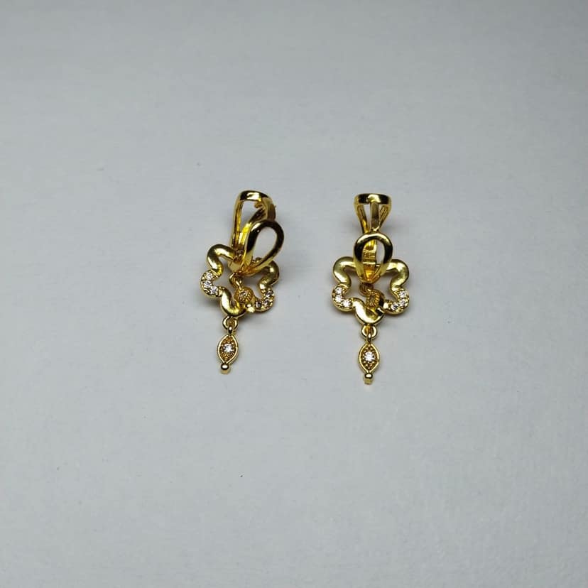 Gold Plated Flower Shape Cubic Zirconia Drop Earrings for Women view 2
