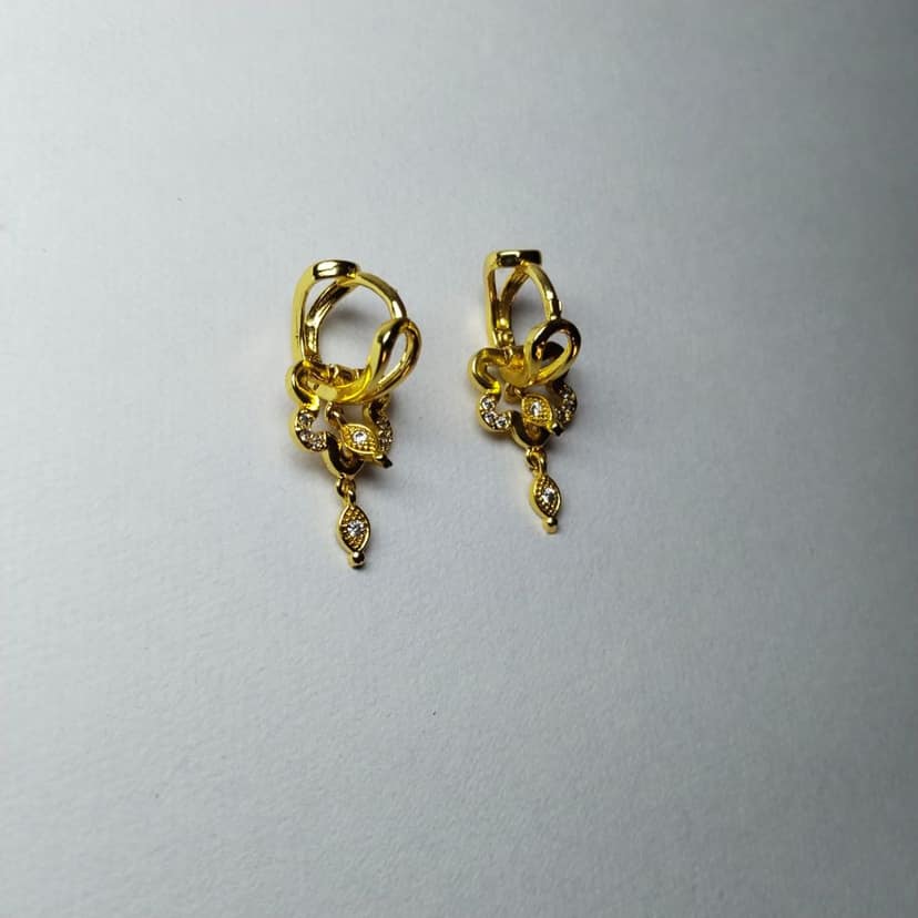 Gold Plated Flower Shape Cubic Zirconia Drop Earrings for Women view 3