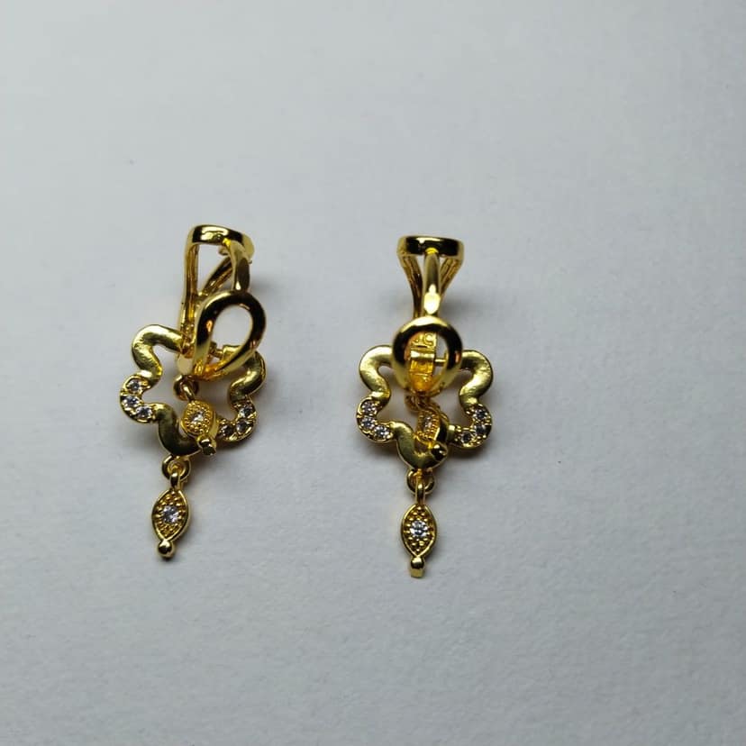 Gold Plated Flower Shape Cubic Zirconia Drop Earrings for Women view 4