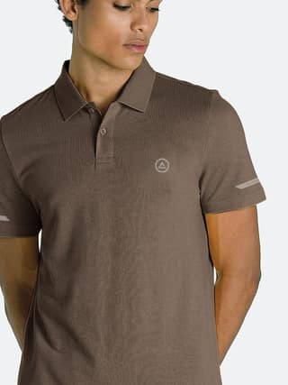 Men Basic Brown Polyester Polo T-shirt