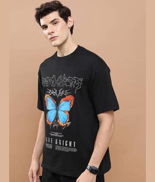 Highlander Men Polyester Oversized Fit Printed T-Shirt ( Black )