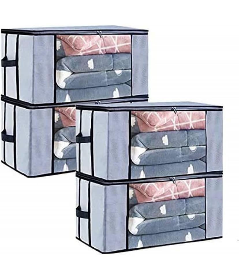 SH. NASIMA Set of 04 Underbed Storage Bag, Storage Organizer, Blanket Cover with Front Handle