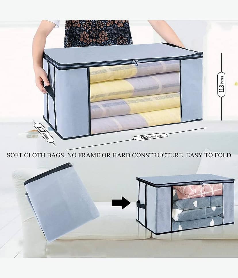 SH. NASIMA Set of 04 Underbed Storage Bag, Storage Organizer, Blanket Cover with Front Handle view 2