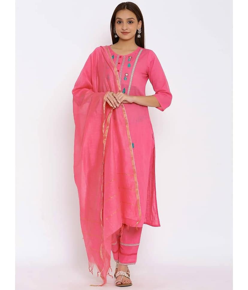 NeshamaKurti - Pink Straight Cotton Women's Stitched Salwar Suit ( Pack of 1 )