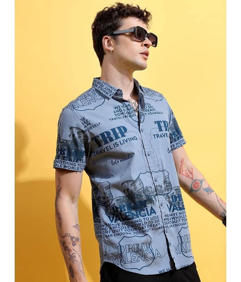 Ketch 100% Cotton Slim Fit Printed Half Sleeves Men's Casual Shirt - Blue ( Pack of 1 ) view 6