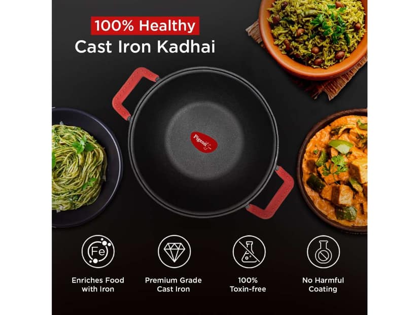 Pigeon Imperi Cast Pre-seasoned Iron Kadai Induction Base Black - 240mm view 2