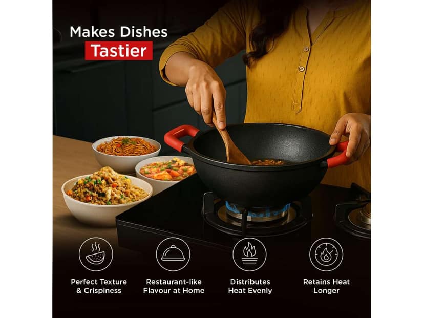 Pigeon Imperi Cast Pre-seasoned Iron Kadai Induction Base Black - 240mm view 4