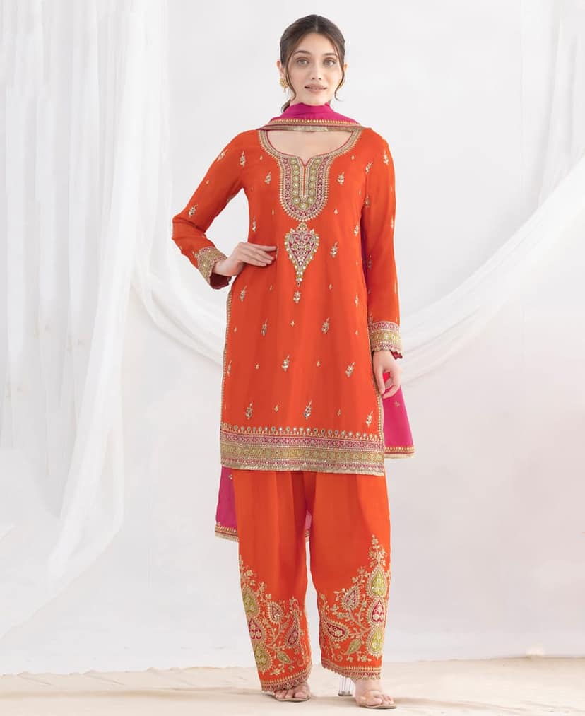 Latest Pink Farshi Suit Set for Women with Contrast Dupatta Ethnic Wear