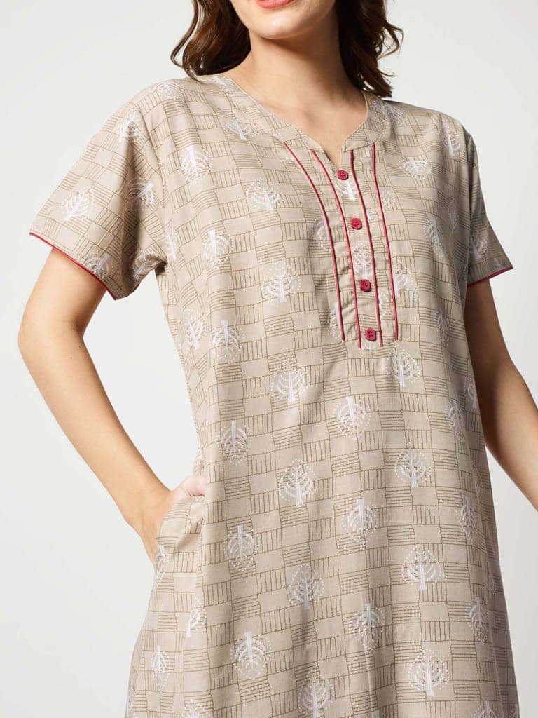 Zeyo Women Micro Polyester Light Blue Leaf Print Nighty view 2