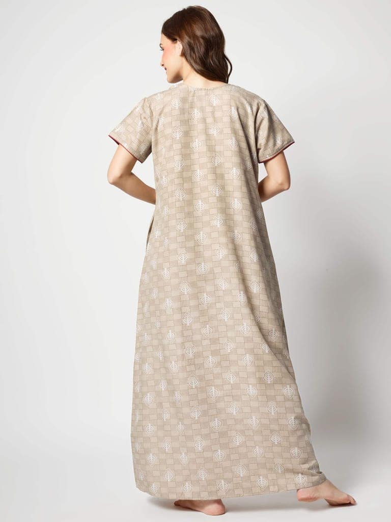 Zeyo Women Micro Polyester Light Blue Leaf Print Nighty view 4
