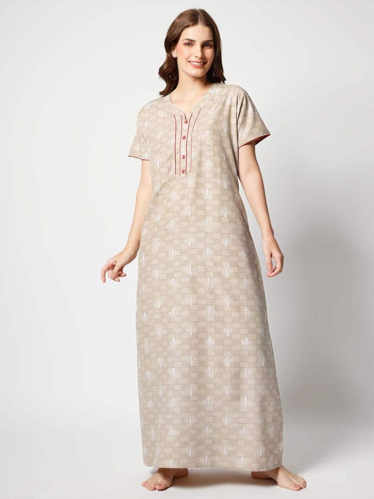 Zeyo Women Micro Polyester Light Blue Leaf Print Nighty view 5